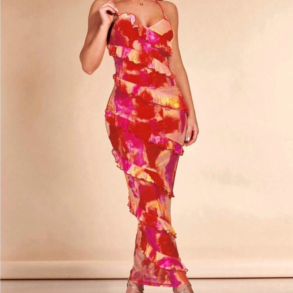 SHEIN Strapless Multicolor Ruffle Dress